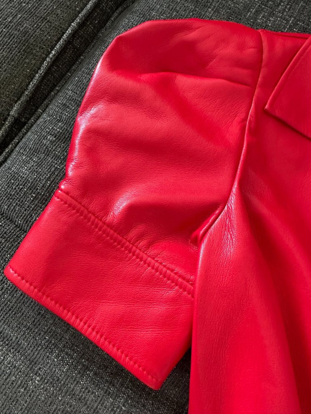 Alice + Olivia Short Sleeve Faux Leather Red Dress - Picture 5 of 10